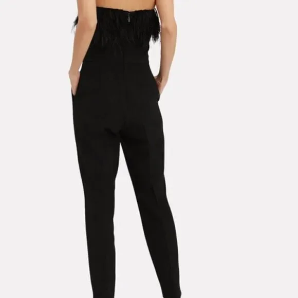 NWT Anthropologie SAYLOR Jane Feathers Strapless Jumpsuit Black Sz 16 - Picture 3 of 14